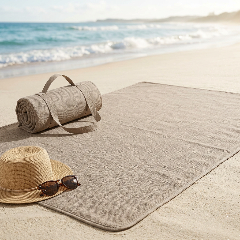 EMMA Sand-Free Beach Blanket (E74) — Recycled Polyester — model shot