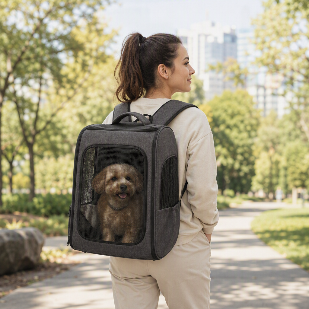 KODA Dog Travel Backpack (E80) — Recycled Polyester — model shot